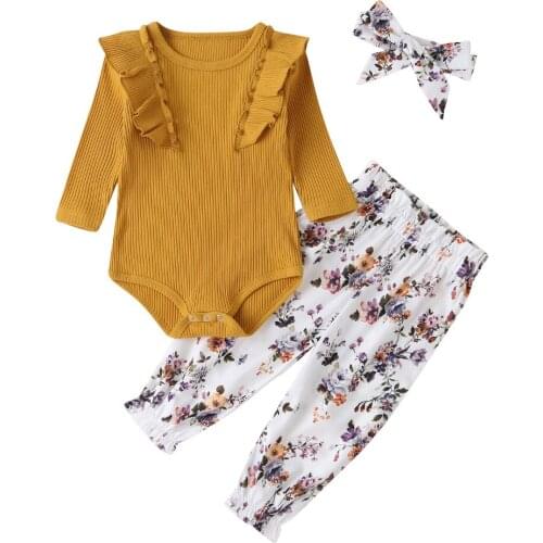 Baby Girl Clothes Set 3pcs 2020 Autumn Baby Girl Clothing Sets Newborn 6-12months Cotton Lacy Romper+ Printing Pants Kid Costume