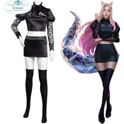 Game LOL KDA Ahri Cosplay Costumes KDA Baddest Ahri Sexy Top Skirt Socks for Women Cosplay Costumes all out halloween
