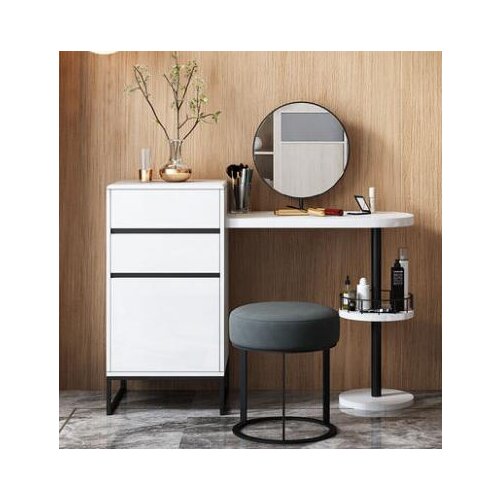 Simple baking varnish round mirror small family Internet celebrity dresser modern simple bedroom makeup cabinet