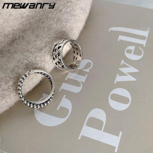 Mewanry 925 Sterling Silver Grid Cross Hollow Sphere Rings for Women Vintage INS Fashion Popular Party Jewelry Girlfriends Gifts