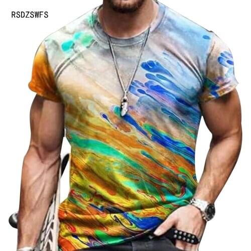 New 2021 Summer 3D Printing Color Graffiti Fashion Casual Mens Round Neck Hip Hop Short Sleeve T-Shirt XXS-6XL