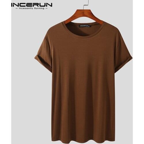 2021 Summer Men Casual T Shirt Round Neck Short Sleeve Streetwear Basic Men Clothing Solid Color Cozy Camisetas S-5XL INCERUN