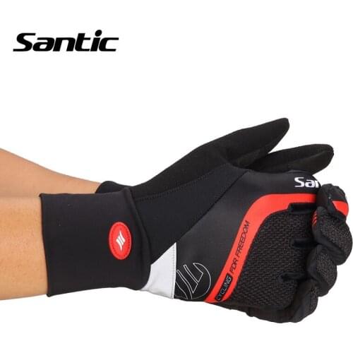 Santic Mens Winter Cycling Gloves Bicycle Riding Full Finger Glove with Gel Pad Bike Padded Warm Glove for Man Reflective Black