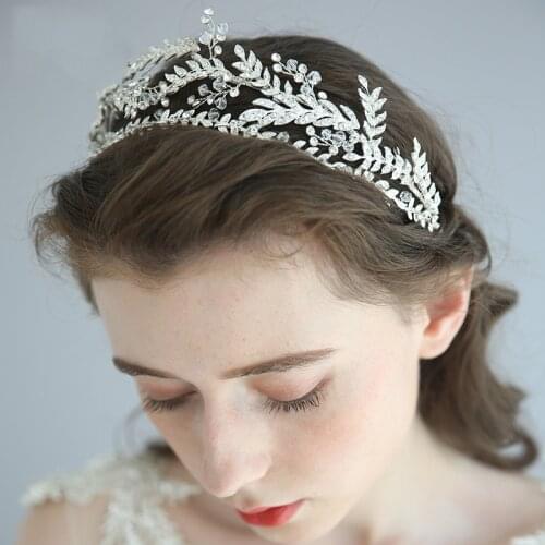 NiuShuya Delicate Silver Color Wedding Crown Women Tiara Hairband Leaf Bridal Headpiece Handmade Hair Accessories