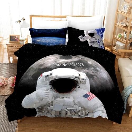 Great Astronaut Pattern Bedding Deluxe Full-size Duvet Covered Pillowcase Linen Boys Like Bedroom Decor with Colorful Prints