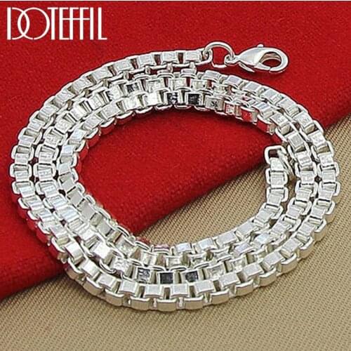 DOTEFFIL 925 Sterling Silver 4mm 20 inches Box Chain Necklace For Men Women Wedding Engagement Fashion Jewelry