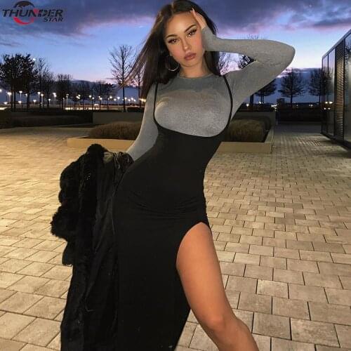 Sexy Camis Dresses Women Black Party Long Dress Beach Vacation 2020 Spring Summer New Slim Soft Stretch Fashion