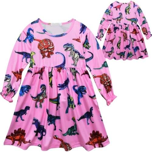 Girl Casual Costume Girls Clothes Dinosaur Pattern Dresses Kids Christmas Party Dress Princess Long Sleeve Clothing Vestidos