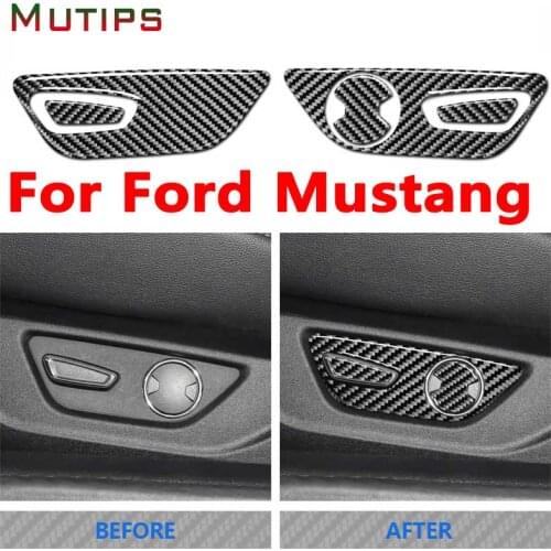 Mutips Car Seat Adjust Switch Button Cover Carbon Fiber Sticker Accessories Decoration For Ford Mustang 2015 2016 2017 2018 2019