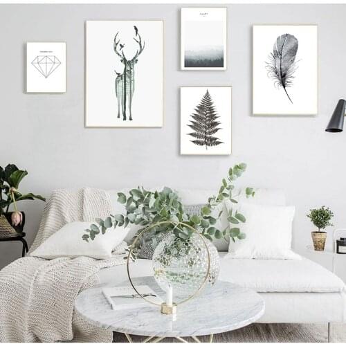 Scandinavian Black White Deer Dandelion Nordic Style Wall Art Canvas Print Painting Decoration Picture Living Room Decor