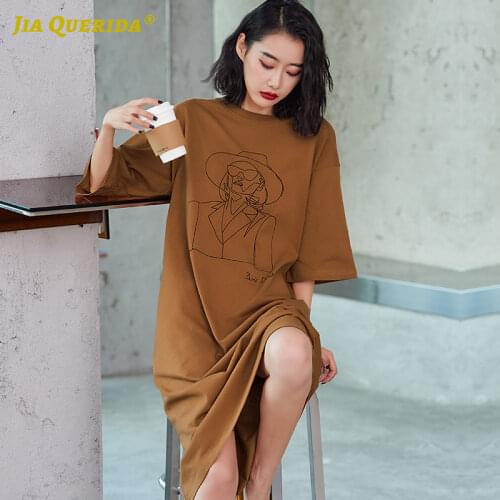 Sleeping Dress 100% Cotton Punk Style Letter Printing Green Nightgown Long Sleepshirt Loose Size Chic Nightwear Home Clothing