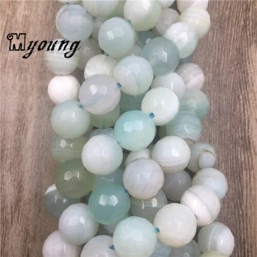 Light Blue Round Faceted Lace Agates Loose Beads,Stripped Agates Beads For DIY Jewelry Making MY1942
