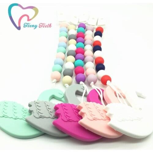 Teeny Teeth 1 PC Baby Nursing Accessories Pacifier Clip Chewable Silicone Swan Teether Food Grade Dummy Clip Silicone Pacifier