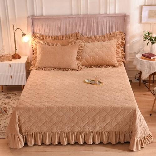 Thick Velvet Bedspread Ruffle Edge Decor Bed Sheet Coverlet (or Pillowcase) Super King Queen Single Size Winter Warm Bed Cover