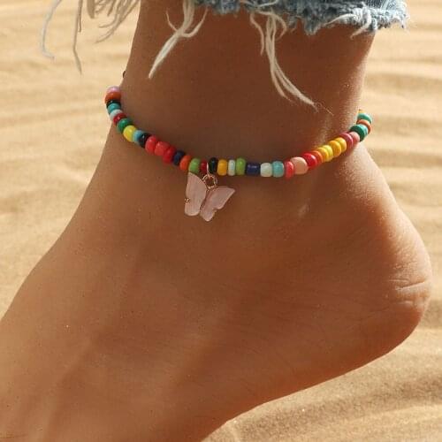 European and American Bohemian Butterfly Small Round Beads Foot Ornaments Color Beaded Anklets Summer Personality Beach Anklets