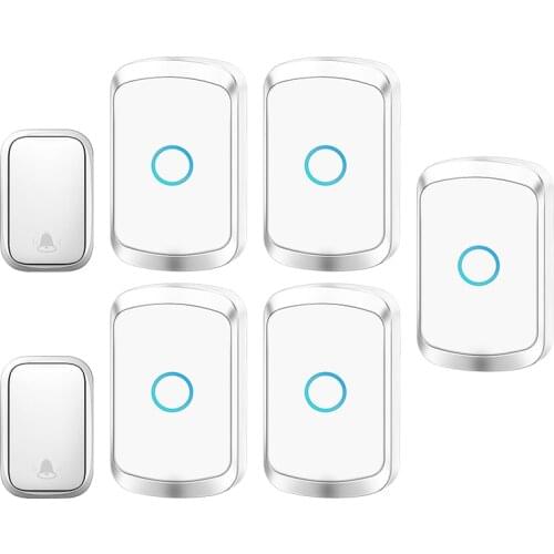 CACAZI Self-powered Waterproof Wireless Doorbell with No Battery EU US UK Plug Cordless Door Bell 2 button 5 Receivers 60 Chimes