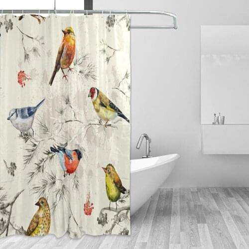 Flowers Shower Curtain blumen Waterproof Mildewproof Bathroom Curtains Polyester Fabric Bird Bath Curtains With 12 Hooks Gift