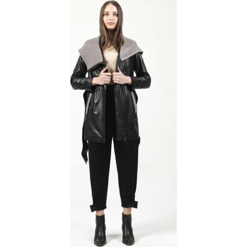 Woman Leather Jacket Genuine Leather 2020 Fashion Sheep Leather Motorcycle Coat Female Trenchcoat %100 Natural Leather Lampskin