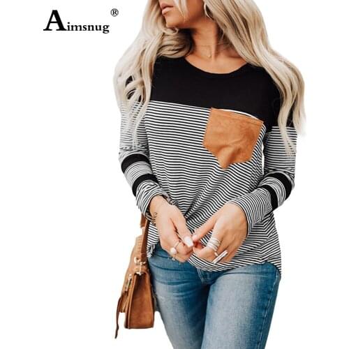 Plus Size 3xl Patchwork Striped T-shirt Ladies Elegant Leisure Casual Womens Top Autumn Long Sleeve O-neck Tees Shirt Pullovers