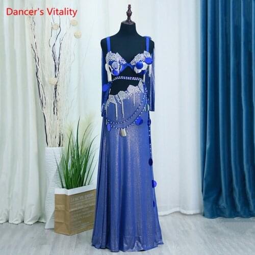 Belly Dance High-end Custom Female Adult Fashion Diamond Bra Performance Clothes Set New Sequins Competition Long Skirt Suit