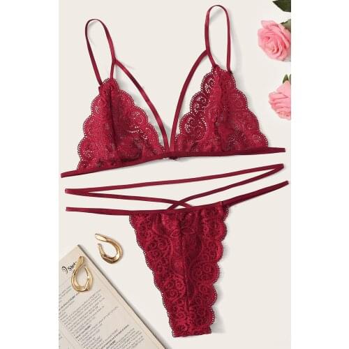 Lace Bra Panty Set Burgundy Women 'S