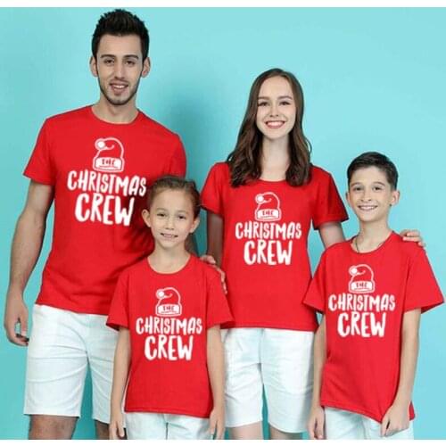 1pcs The Christmas Crew Family Party T Shirt Clothes Mommy Daddy and Me T-shirt Mom Dad Daughter Son Kids Baby Red Tshirt Outfit