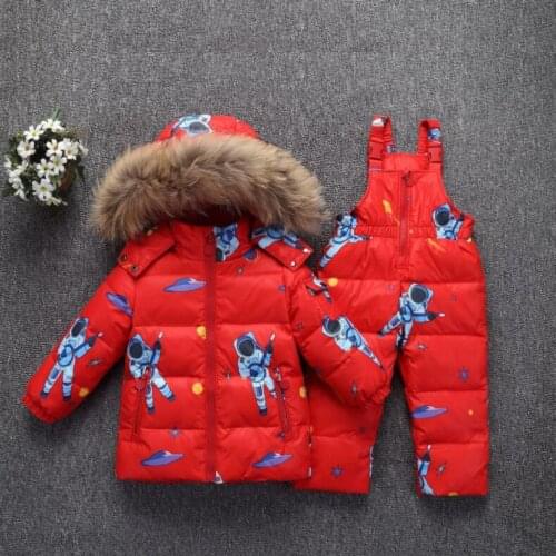 2020 New Baby Winter Down Jacket For Girl Clothes Pants Suits Boy Coat Parka Real Raccoon Fur Kids Outfit Children Clothing Sets