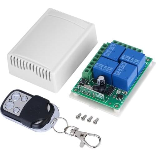 433MHz Transmitter + Receiver RF Remote Controller DC 12V 10A 4 Channel Wireless Relay Switch 4CH Remote Control Switch