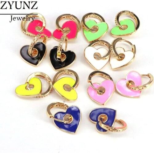 5 Pairs, Neon enamel colorful Jewelry Drop Earring For Women High Quanity Charm heart dangling charm earring Jewelry Gift