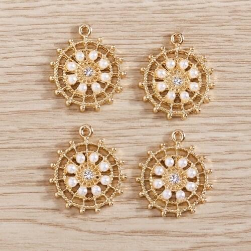 5pcs 18*21mm Round Imitation Pearl Charms Pendants for Handmade Necklace Fashion Drop Earrings DIY Jewelry Craft Accessories