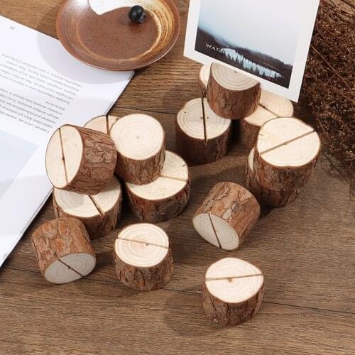 5PCS Natural Woode Pile Name Place Card Photo Holders Wooden Bark Memo Holder Memo Stand Wedding Party Table Decor