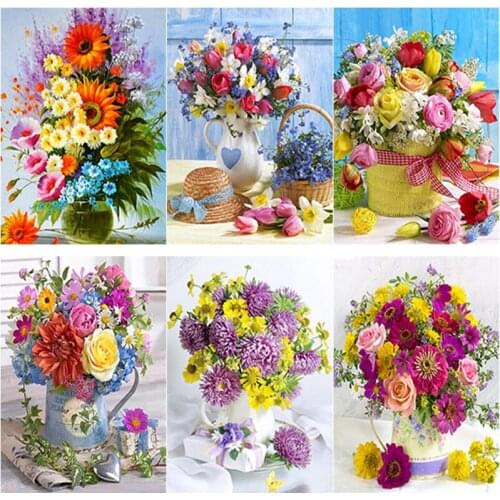 New 5D DIY Diamond Painting Fresh Flowers Diamond Embroidery Scenery Cross Stitch Full Square Round Drill Home Decor Manual Gift