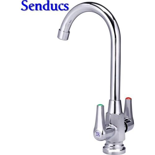 Free shipping Senducs dual handle kitchen sink faucet with cheap price solid brass kitchen sink water faucet of hot cold tap