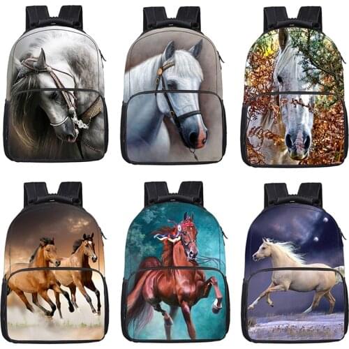Steed Horse Print Backpack Boys Girls School Bag Large-Capacity Compartment Computer Bag Student Bags Storage Bag