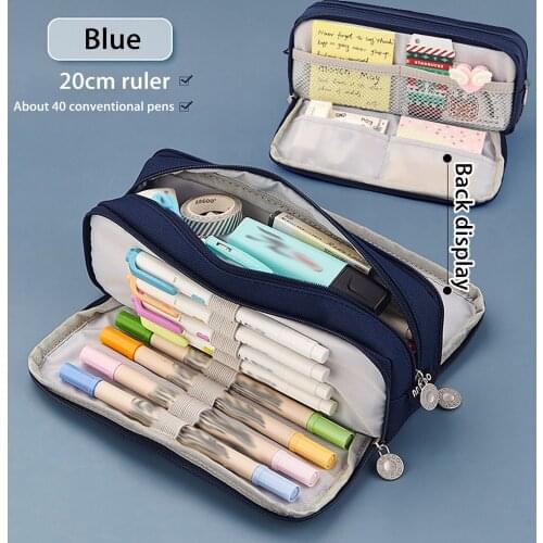 Large Capacity Pencil Case Double Side Macaron Color Canvas Pen Bag Storage Pouch Stationery for Junior High School Students