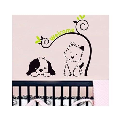 DIY Cartoon Cute Cate and Dog Home Decals Refrigerator Wall Stickers Welcome Winder Door Sticker Kids Room Nursery Wall Decors