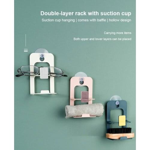 2 Layers Suction Cup Sink Drain Rack Sponge Storage Holder Sink Drain Rack Multifunctional Wall Sucker Kitchen Accessories Organ