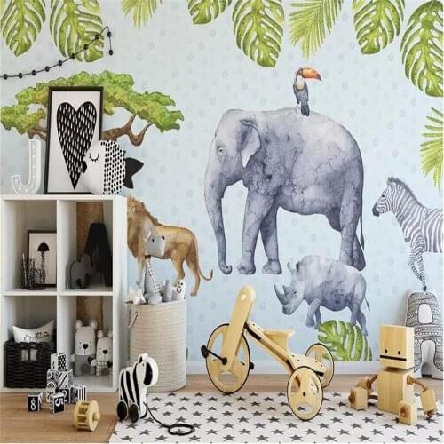 Custom Mural Wallpaper Hand-Painted Watercolor Tropical Cartoon Background Wall Painting