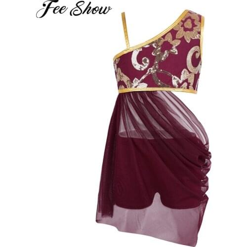 Teen Girls Floral Sequin Camis Top Mesh Skirt Set Girls Gymnastics Shorts Suits Lyrical Contemporary Ballet Dance Costume
