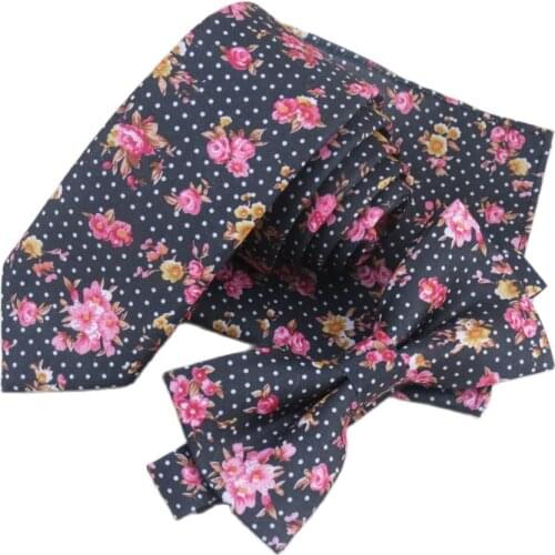 Black white dot small broken flower necktie and red flower design new mens fashion fancy narrow tie bowtie