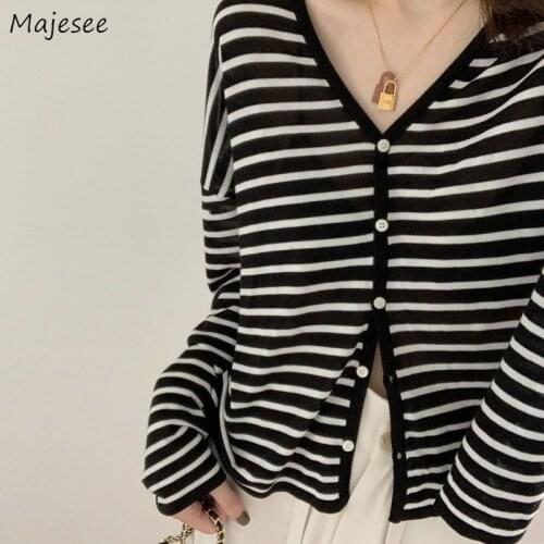 Cardigan Women Striped Knitting Spring New Korean Style Loose V-neck All-match Design Streetwear Ladies Fashion Soft Sweaters