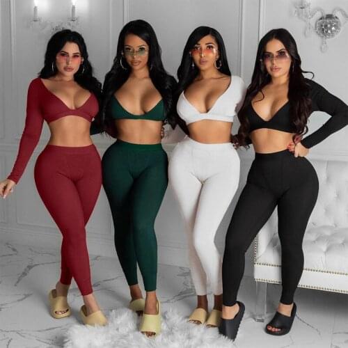 Yoga Set Sports Leggings Women Gym Set Clothes Seamless Workout Fitness Sportswear Deep V Sexy Suit Womens Tracksuit