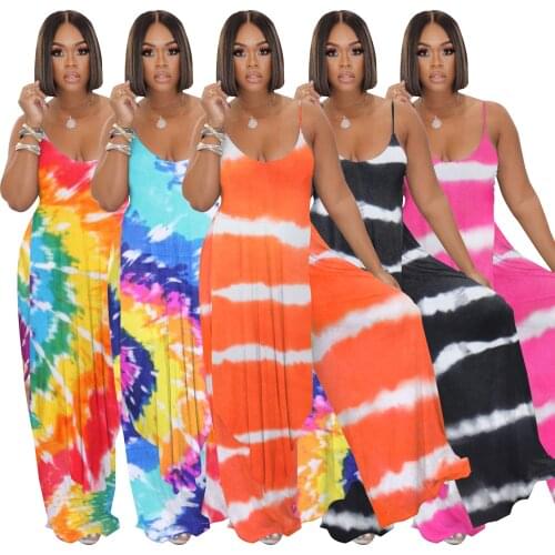 Echoine Summer Colorful Tie Dye Print Strap Irregular Top and Wide Leg Pants Set Striped Print Two Piece Set Long Top Outfits
