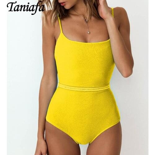 Summer Fashion Womens One-piece Swimsuit Solid Color Belt Bandage Jumper Bodysuit Bikini Sling Swim Wear