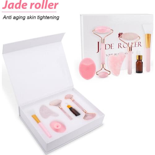 Jade Roller Facial Massage Roller for Face Eye Face Neck Slimming Natural Massager Guasha Scraper Thin Lift with Box Beauty Tool