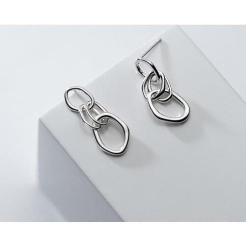 Cute 5mm*10mm 100% Real. 925 Sterling Silver Irregular Oval Interlocked ear Earrings Geometric Fine Jewelry C-G7836