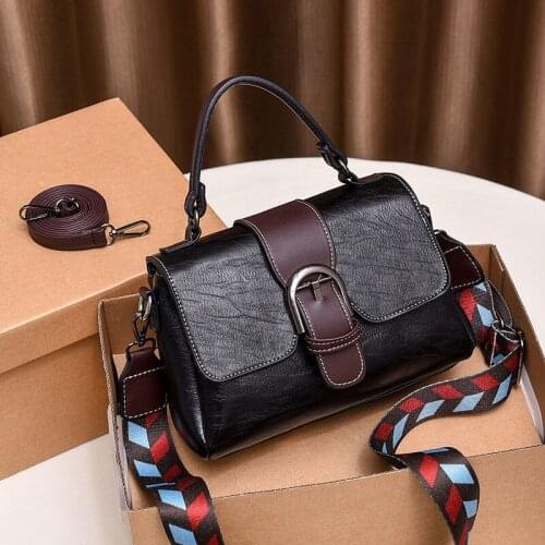 Vintage Fashion Wide PU Leather Two Straps Women Shoulder Crossbody Bag Tote Womens Handbags Purses