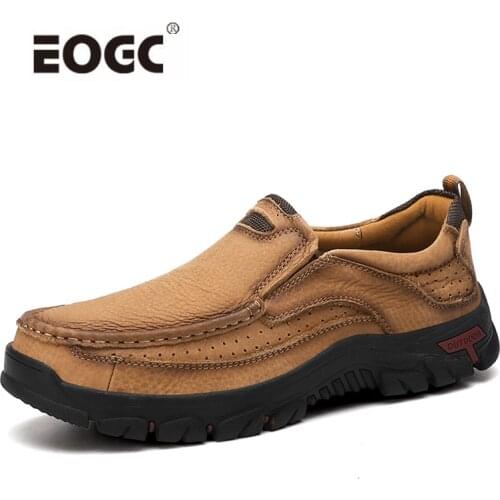 High Quality Rubber Sole Men Shoes Natural Leather Waterproof Casual Shoes Plus Size Autumn Outdoor Lace-up Flats Shoes Men