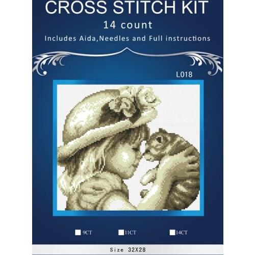 Baby WITH CAT Needlework DIY Cross Stitch Set Embroidery Kit Pattern Counted Cross-Stitching Wall Home Decro