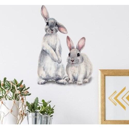 Two Cute Rabbits Wall Sticker Childrens Kids Room Home Decoration Removable Wallpaper Living Room Bedroom Mural Bunny Stickers